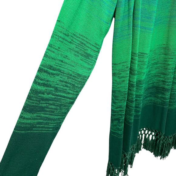 Lilly Pulitzer Tatum Ombre Cardigan Evergreen Marled Green Fringe Trim Large - Picture 3 of 8